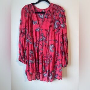 Free People Hot Pink Paisley Mini Dress or Tunic Small